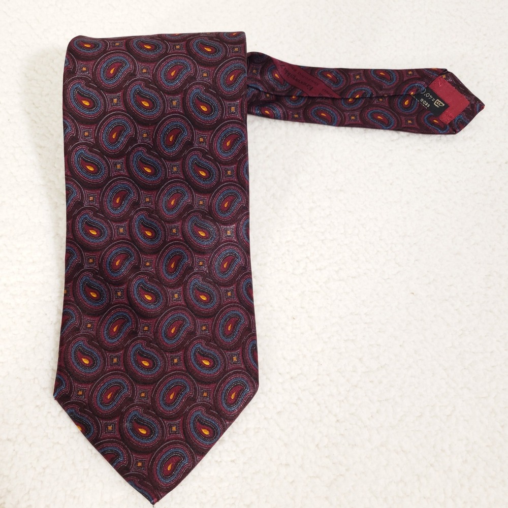Ermenegildo Zegna Necktie Mens Burgundy Paisley Silk Made in Italy Classic Tie